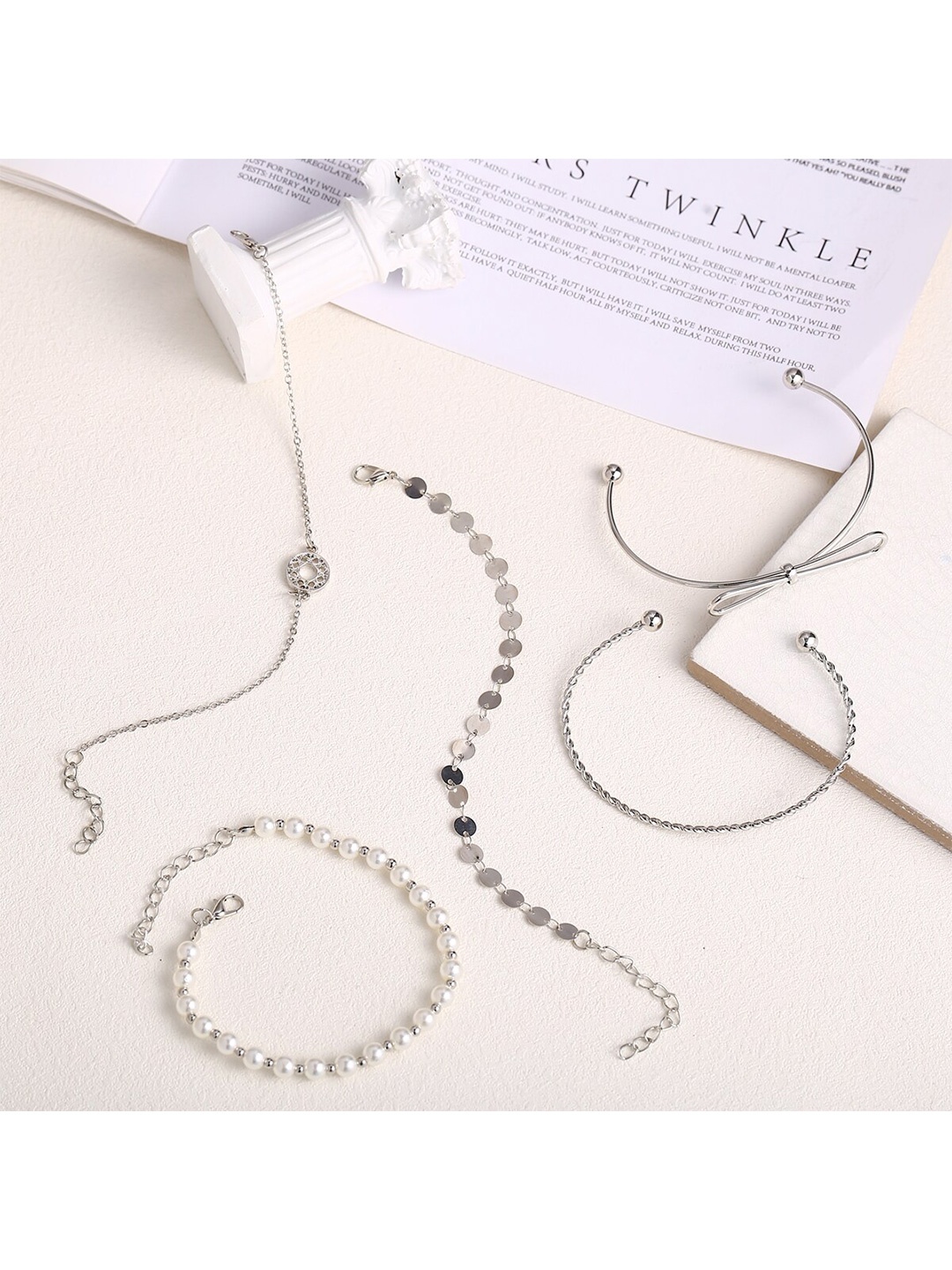 

Shining Diva Fashion 5Pcs Silver-Plated Link Bracelet