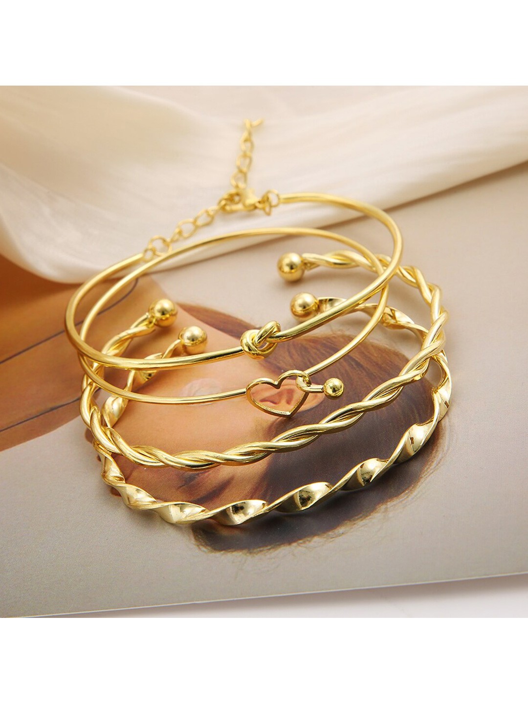 

Shining Diva Fashion 4Pcs Gold-Plated Cuff Bracelet