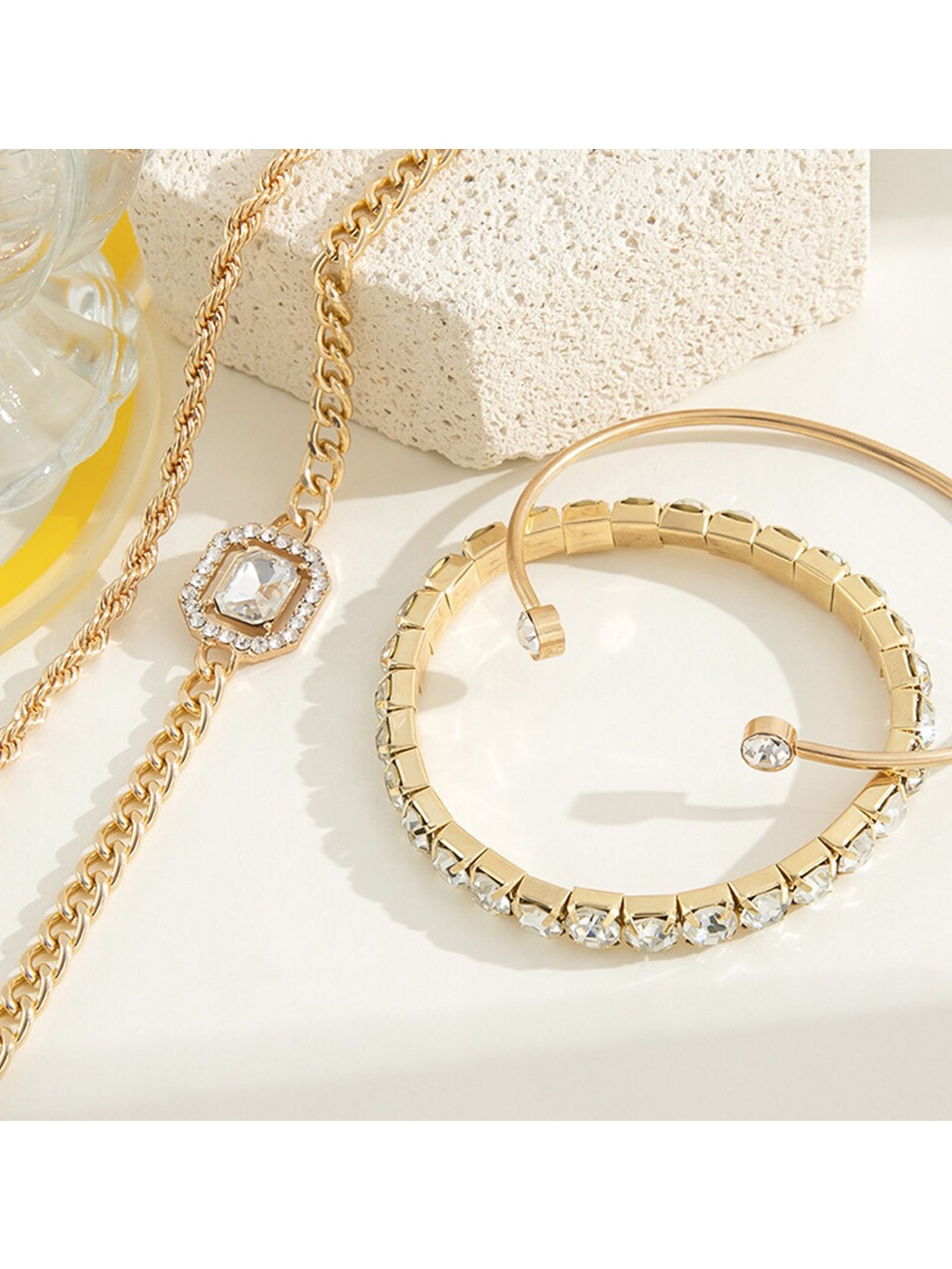 

Shining Diva Fashion 4Pcs Gold-Plated Crystals Studded Link Bracelet