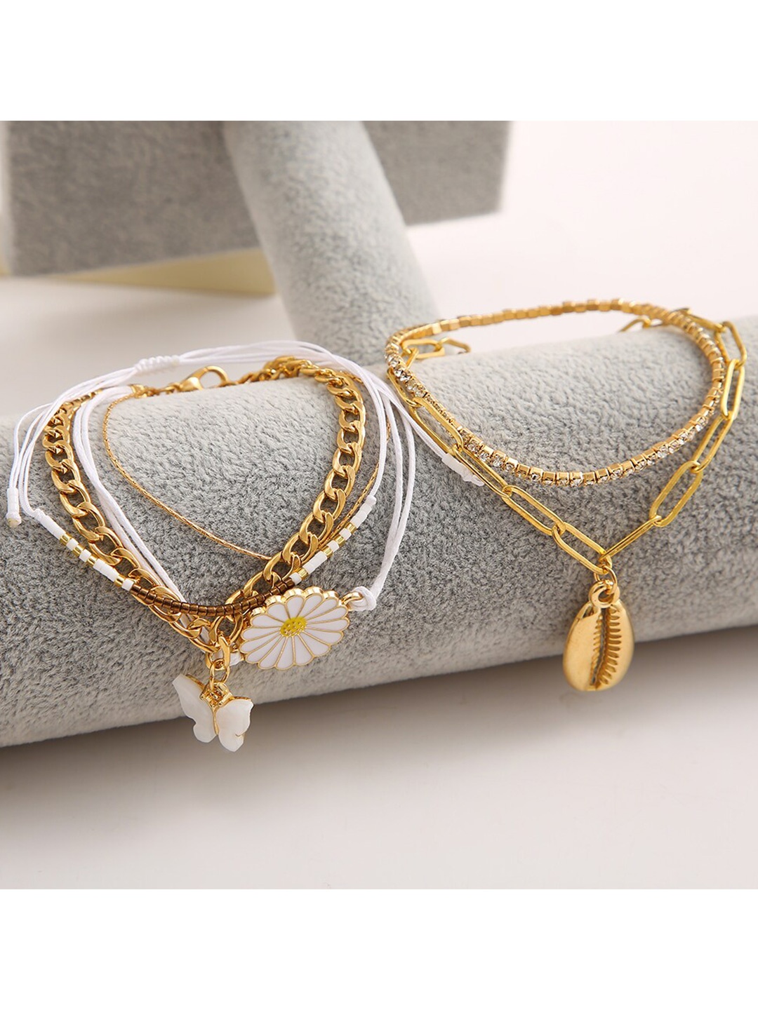 

Shining Diva Fashion 6Pcs Gold-Plated Crystals Studded Link Bracelet
