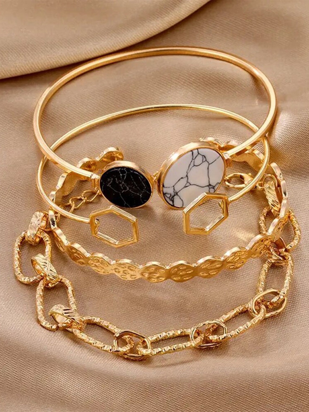 

Shining Diva Fashion 4Pcs Gold-Plated Cuffs Bracelet