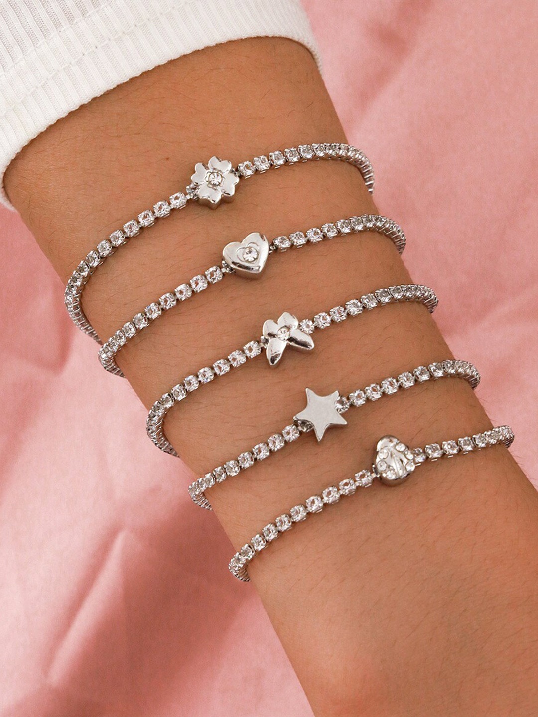 

Shining Diva Fashion 5Pcs Silver-Plated Crystals Link Bracelet