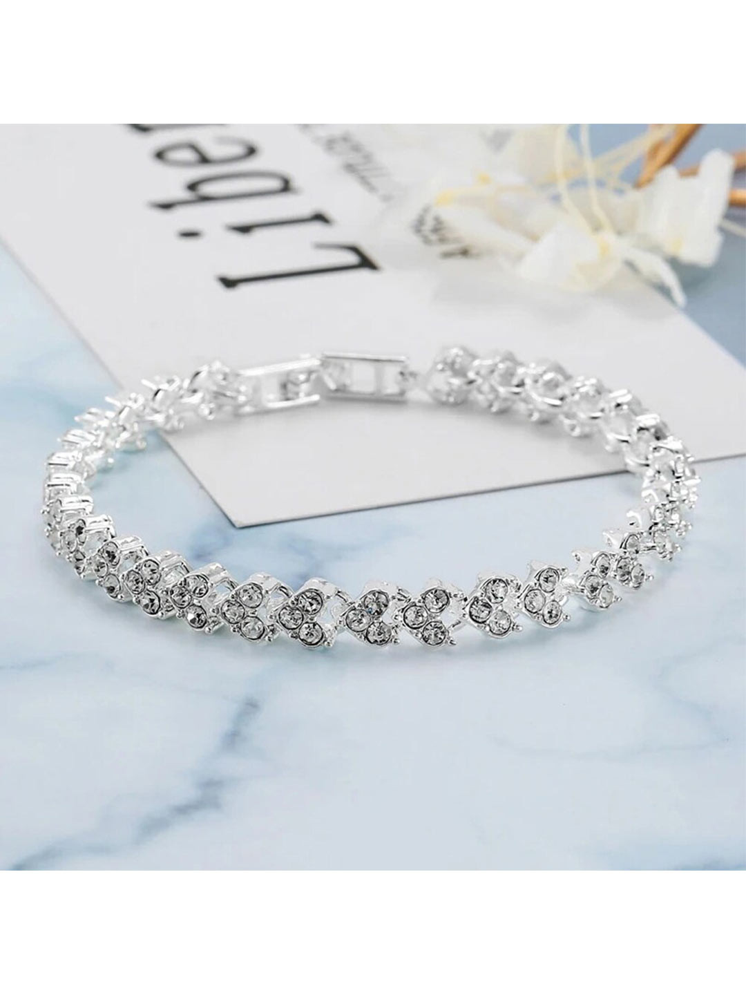 

Shining Diva Fashion Women Crystals Silver-Plated Link Bracelet