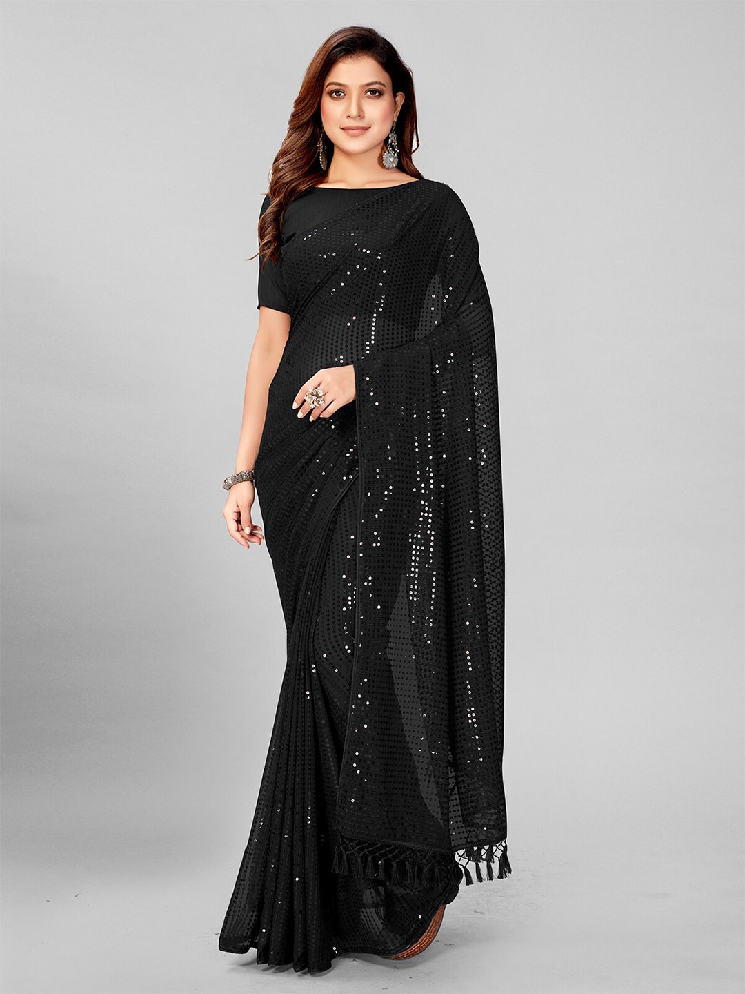 

KALINI Sequin Embellished Saree, Black