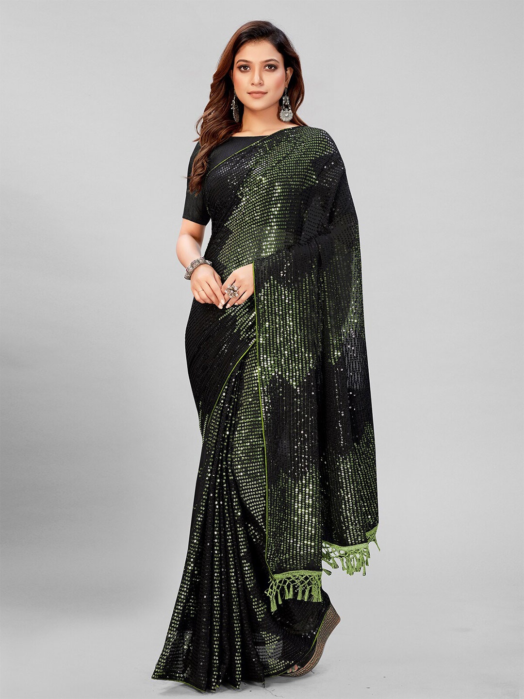 

KALINI Sequin Embellished Saree, Black