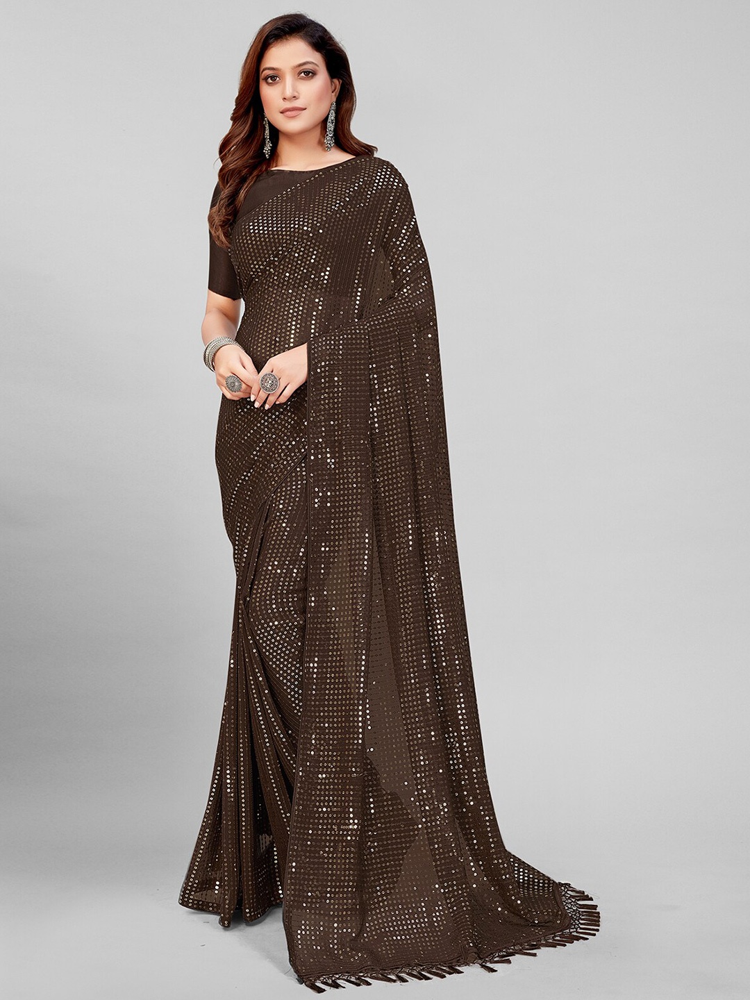 

KALINI Sequin Embellished Saree, Brown