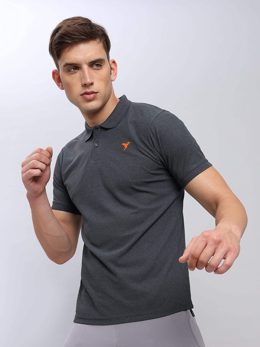 

Technosport Polo Collar Antimicrobial Slim Fit T-shirt, Charcoal