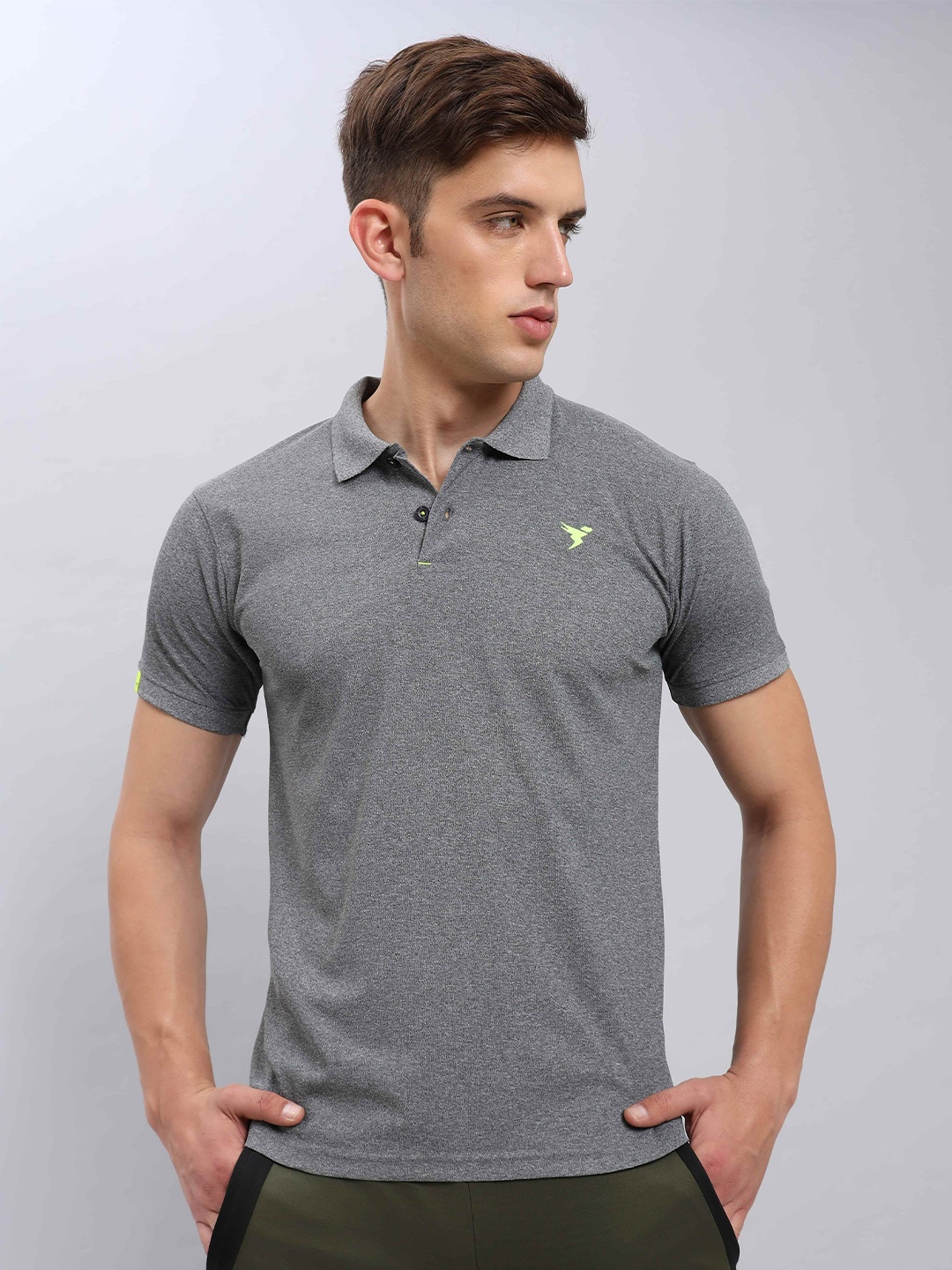 

Technosport Polo Collar Antimicrobial Slim Fit Sports T-shirt, Grey