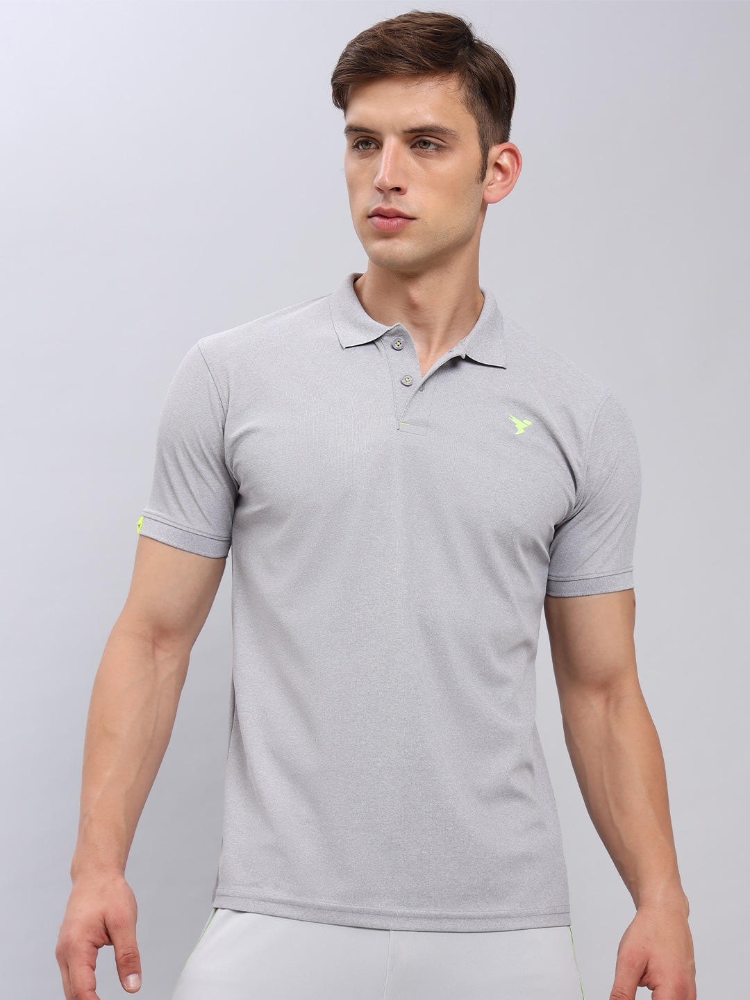 

Technosport Polo Collar Training Or Gym Antimicrobial Slim Fit T-Shirt, Grey