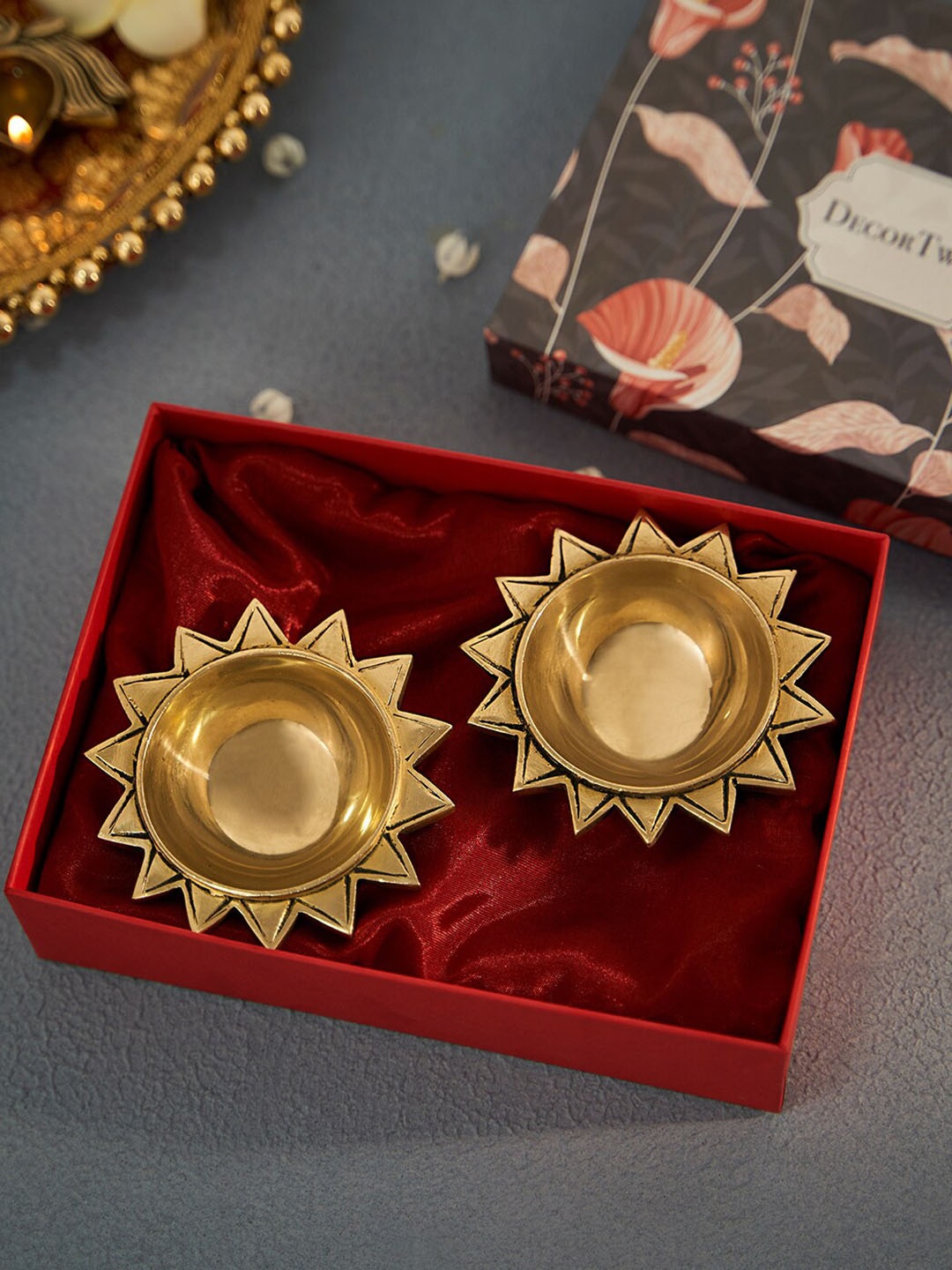 

DecorTwist Set of 2 Brass Diya With Gift Box, Gold
