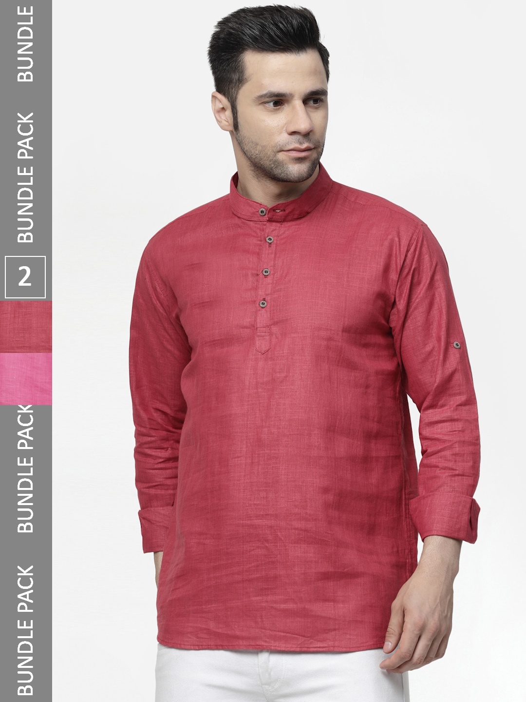 

allan peter Pack of 2 Band Collar Cotton Kurta, Red