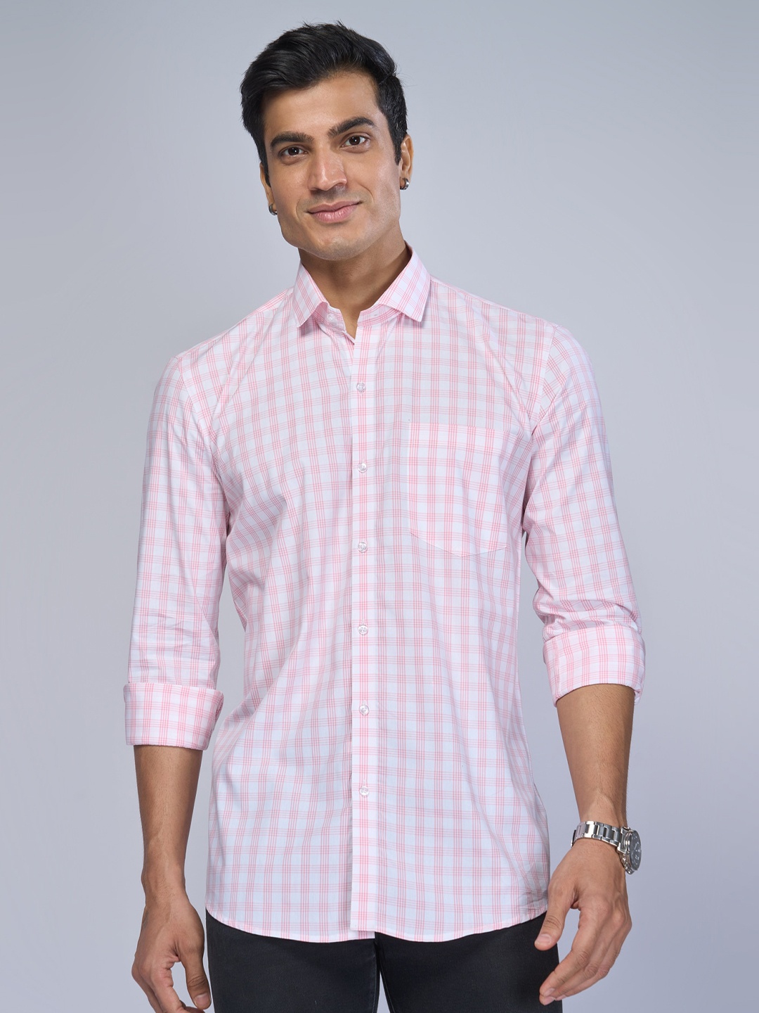 

MARK & ALBERT Checked India Slim Fit Cotton Casual Shirt, Pink