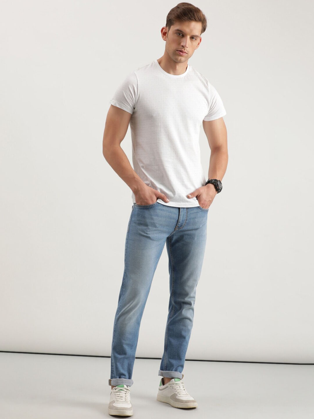 

Lee Men Slim Fit Mid-Rise Heavy Fade Clean Look Stretchable Cotton Jeans, Blue