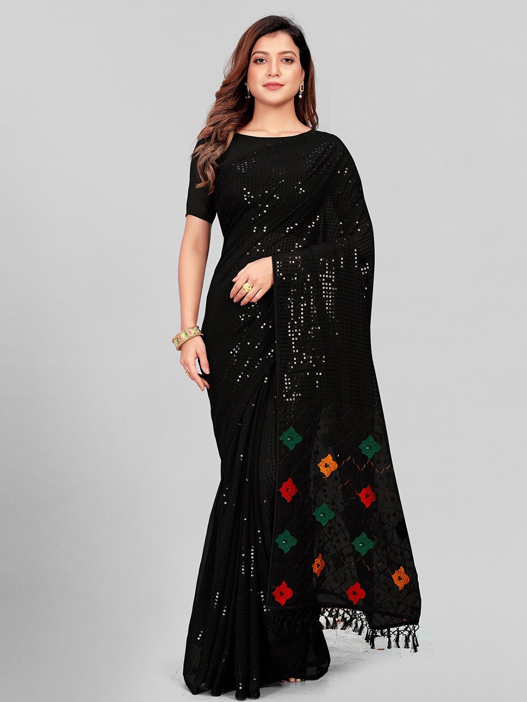 

KALINI Sequin Embellished Saree, Black