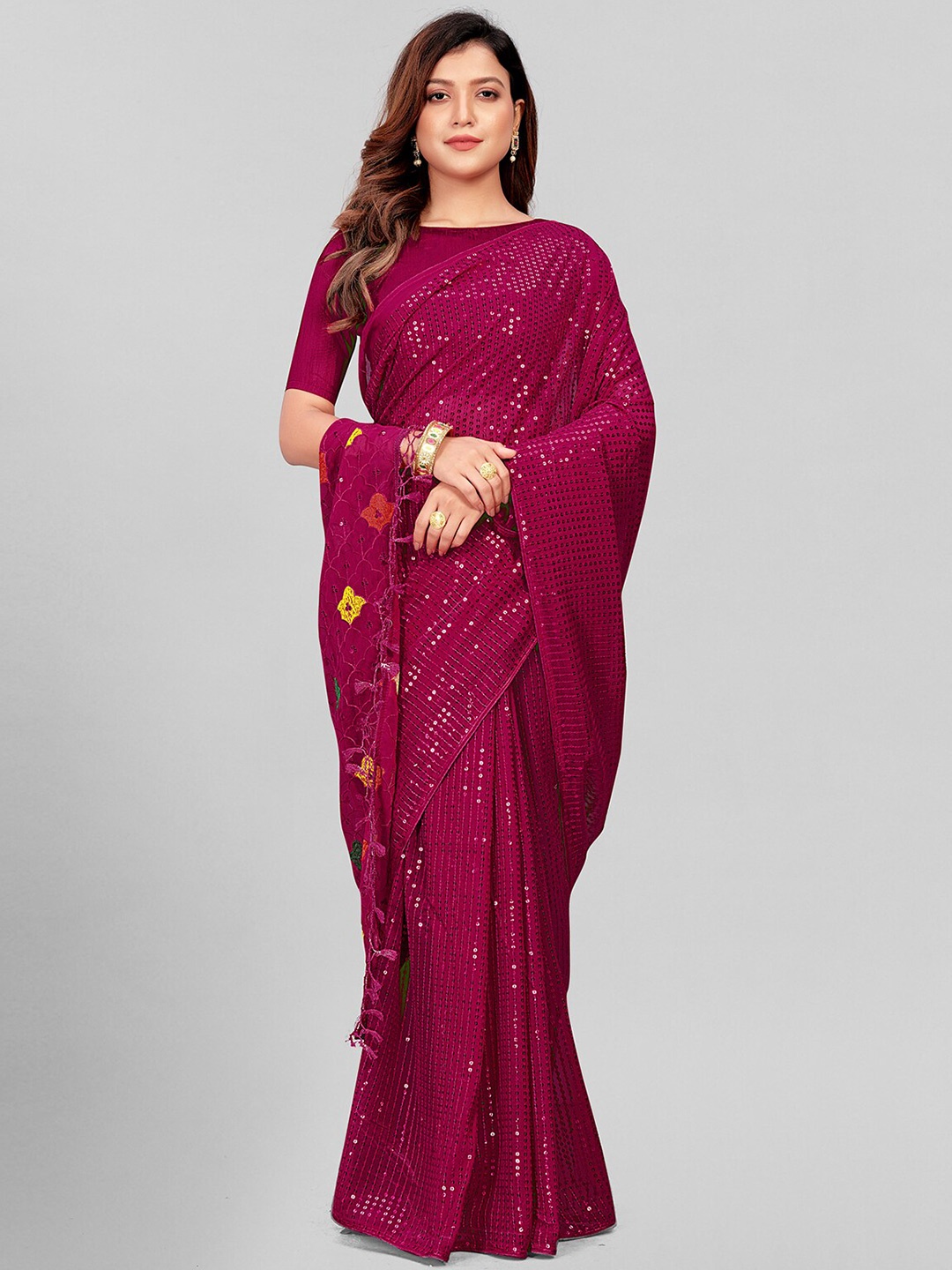 

KALINI Sequin Embellished Saree, Pink