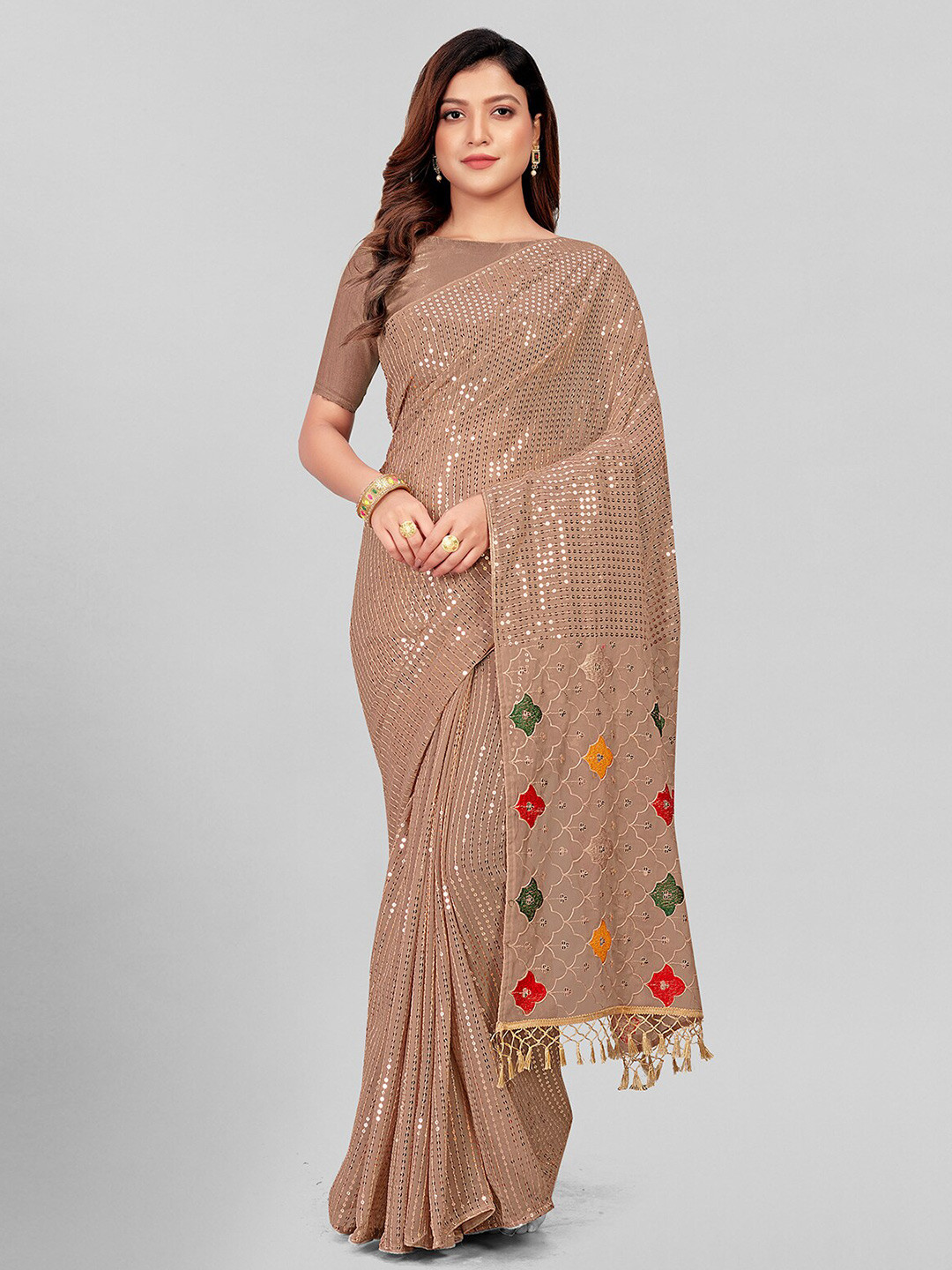 

KALINI Sequin Embellished Saree, Beige