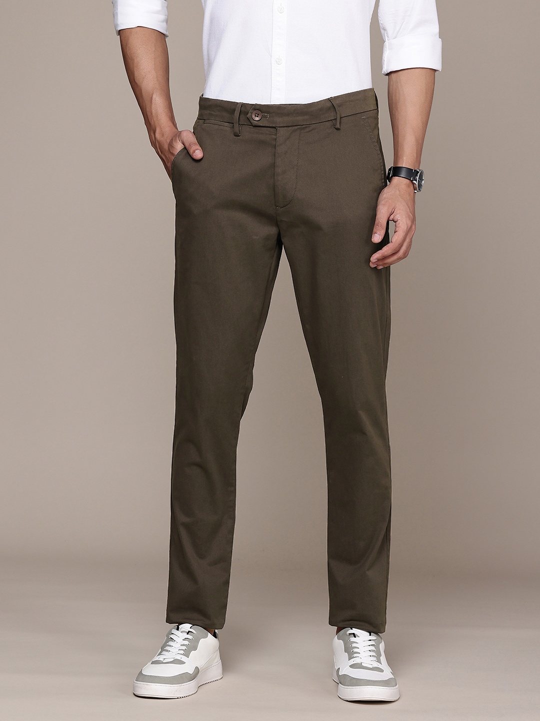 

French Connection Men Slim Fit Casual Trousers, Olive