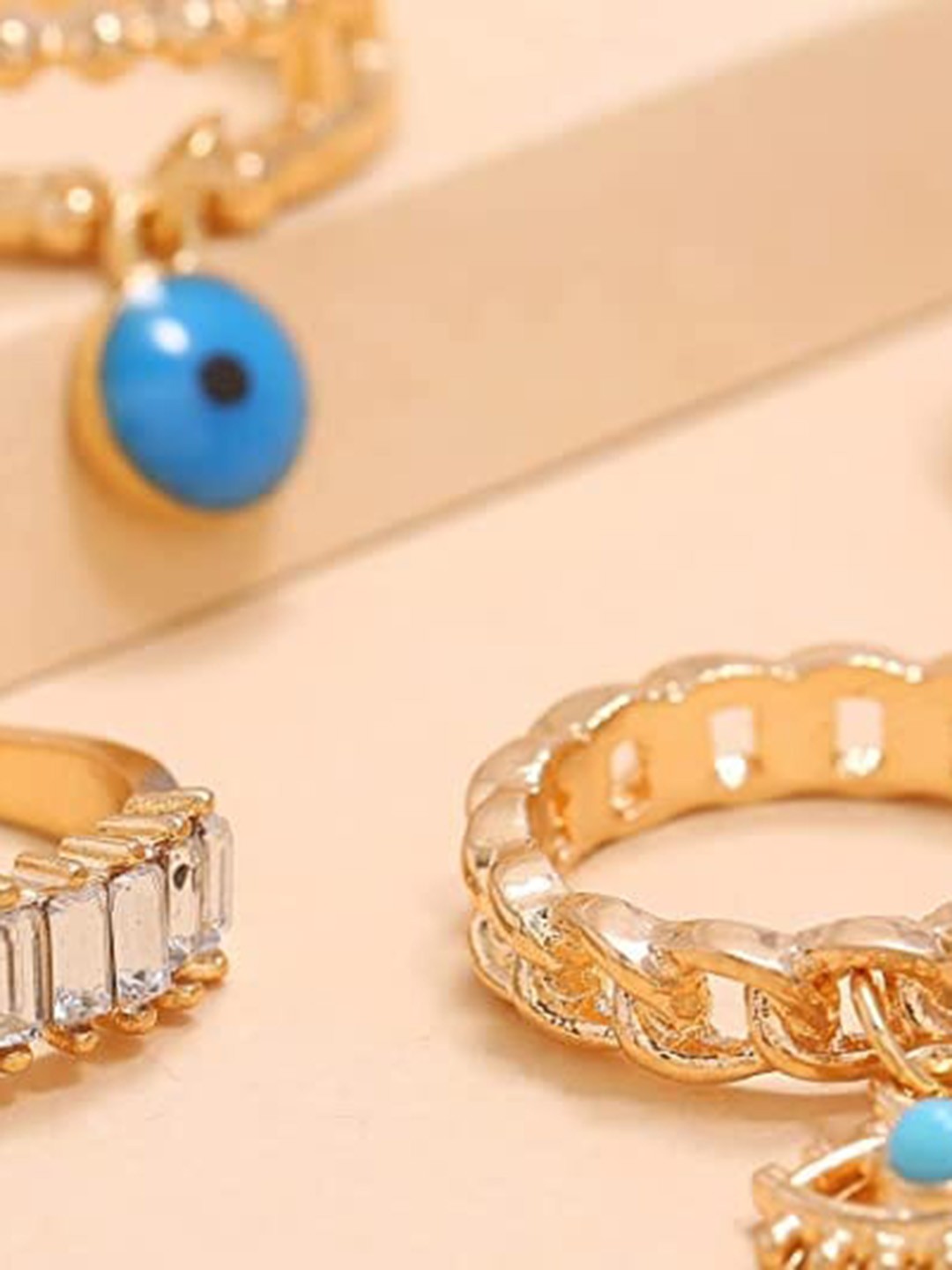 

VIEN Set Of 4 Gold-Plated CZ-Studded Evil Eye Rings