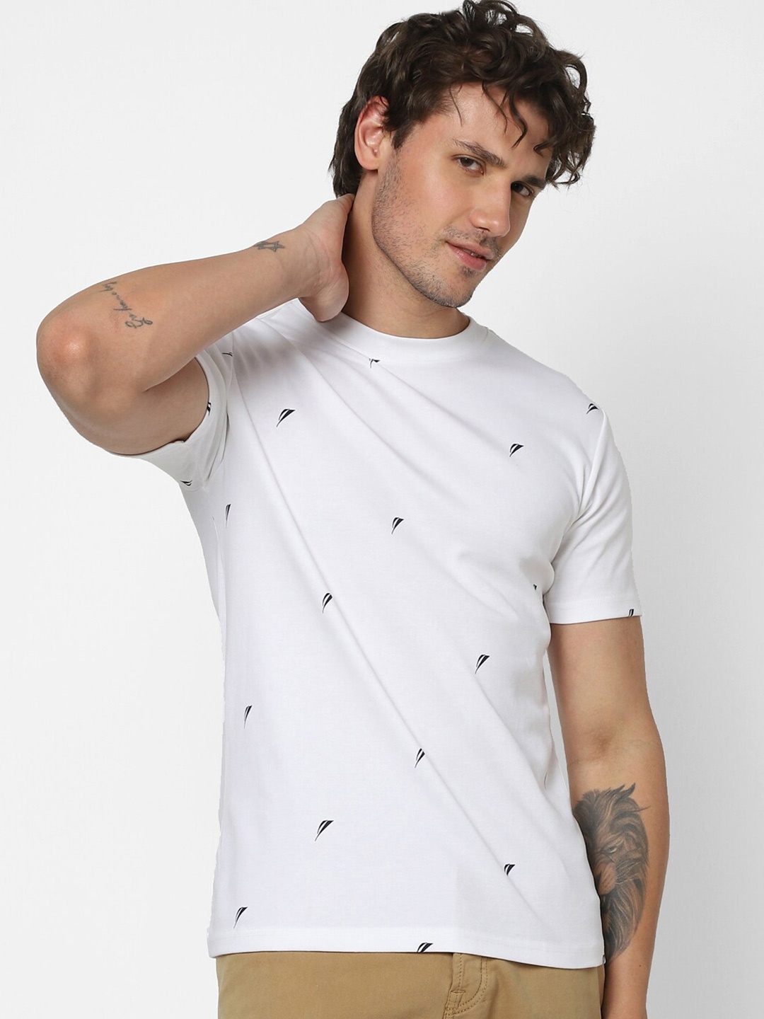 

VASTRADO Conversational Printed Cotton Casual T-Shirt, White
