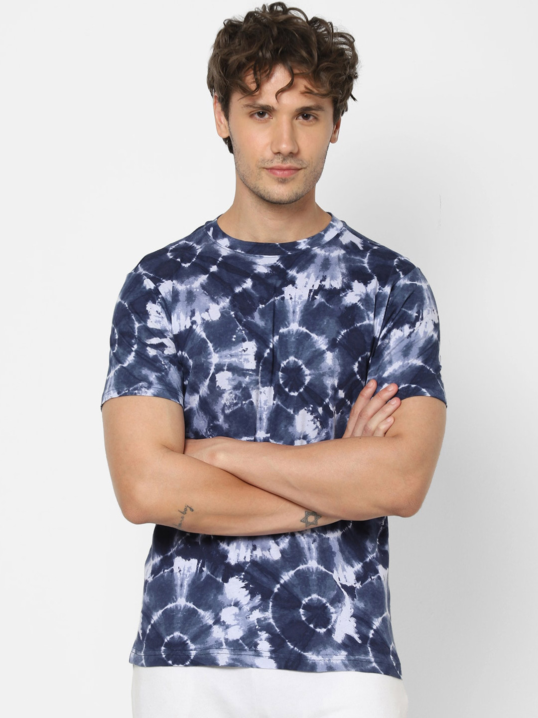 

VASTRADO Tie & Dyed Cotton Casual T-Shirt, Blue