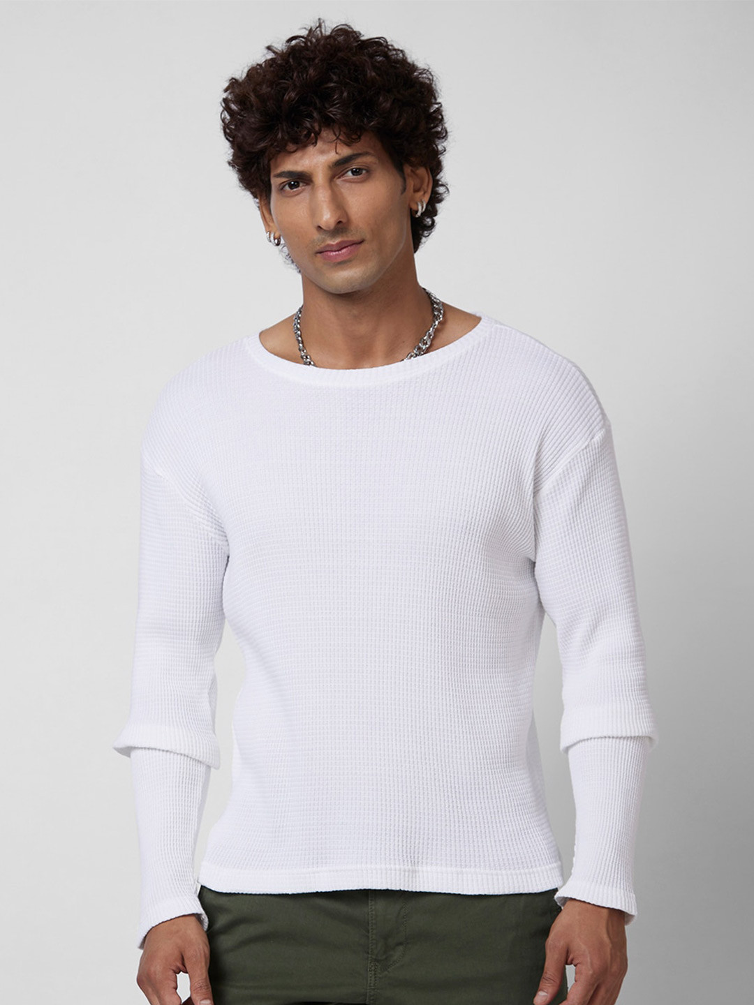 

VASTRADO Round Neck Ribbed Cotton T-Shirt, White
