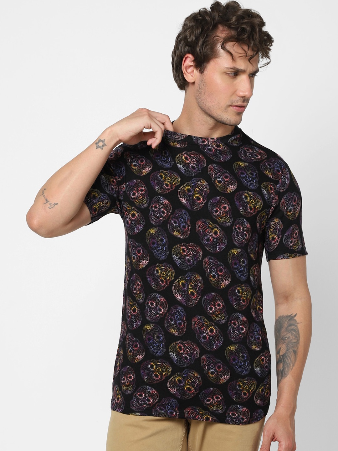 

VASTRADO Conversational Printed Cotton Casual T-Shirt, Black