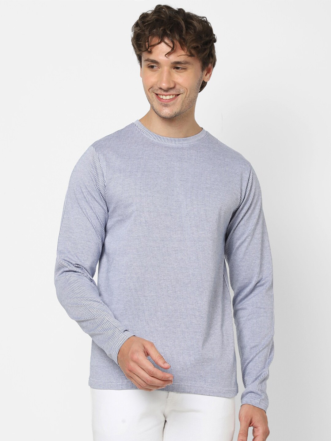 

VASTRADO Striped Cotton Casual T-Shirt, Blue