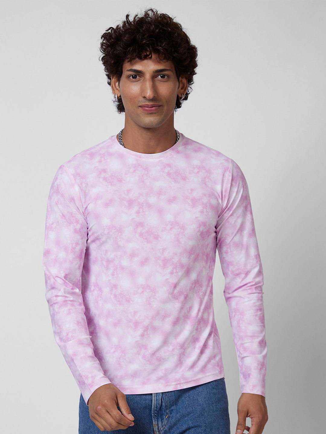 

VASTRADO Tie & Dyed Round Neck Cotton T-Shirt, Pink