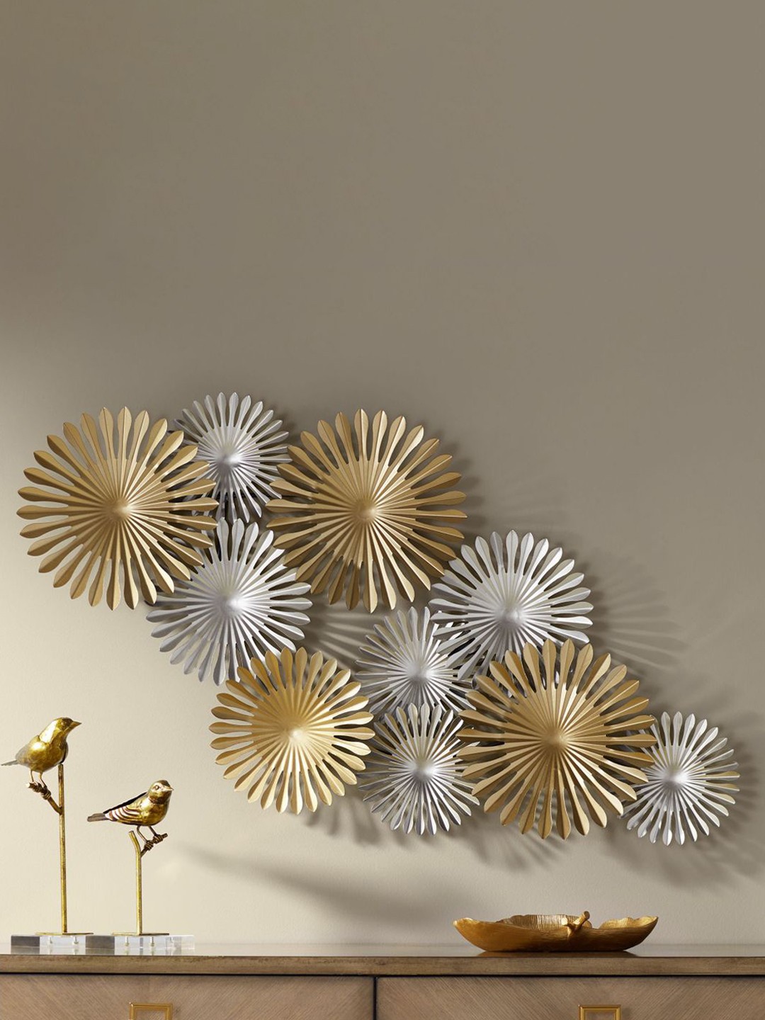 

The Art House Gold Toned & Silver Toned Metal Floral Wall Decor