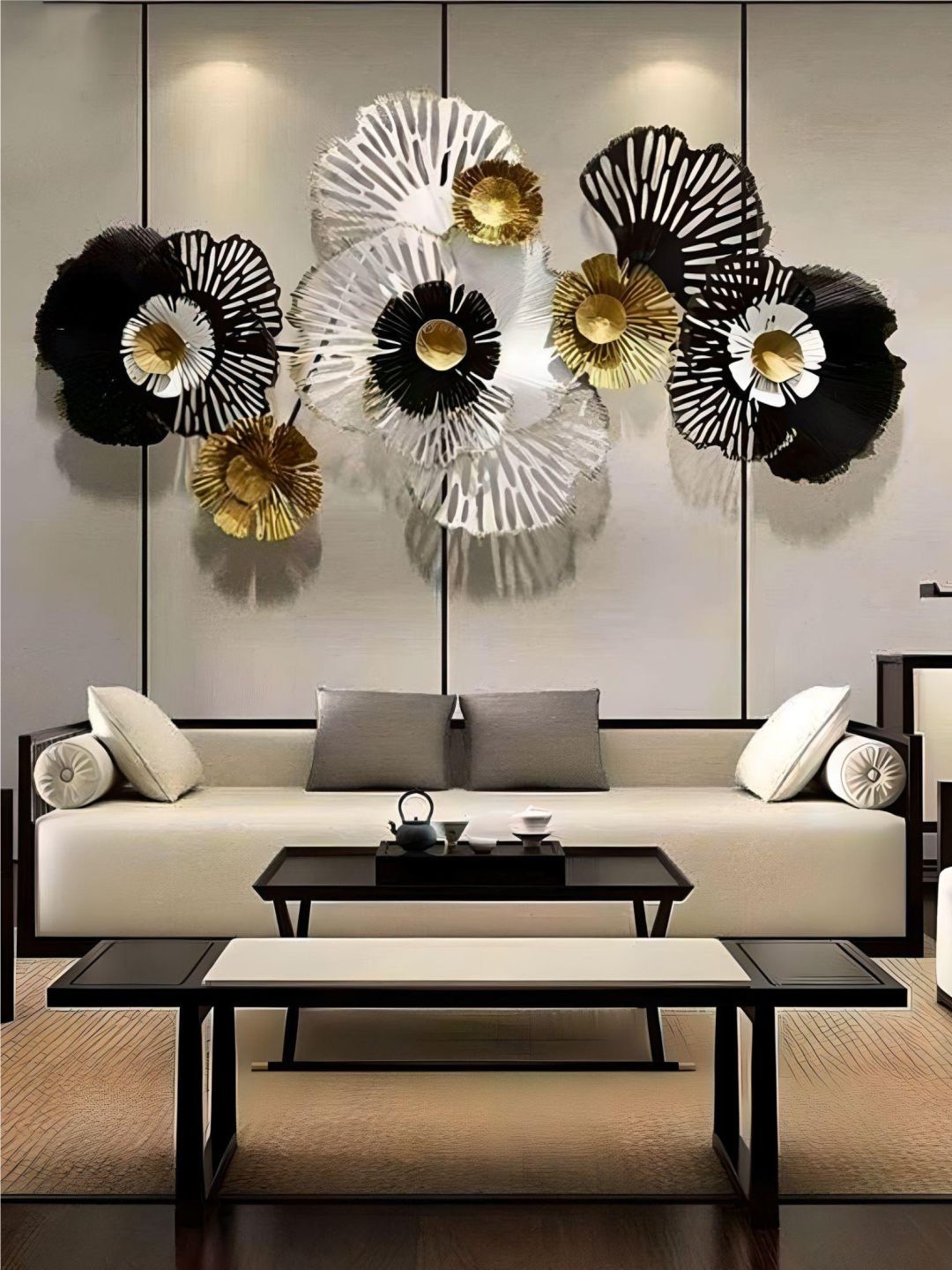 

The Art House White & Black Floral Design Metal Wall decor