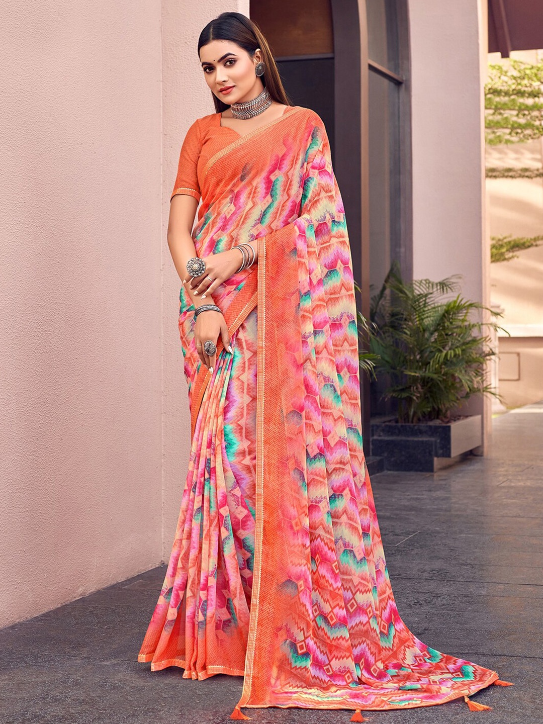

Kasak Printed Pure Chiffon Saree, Orange
