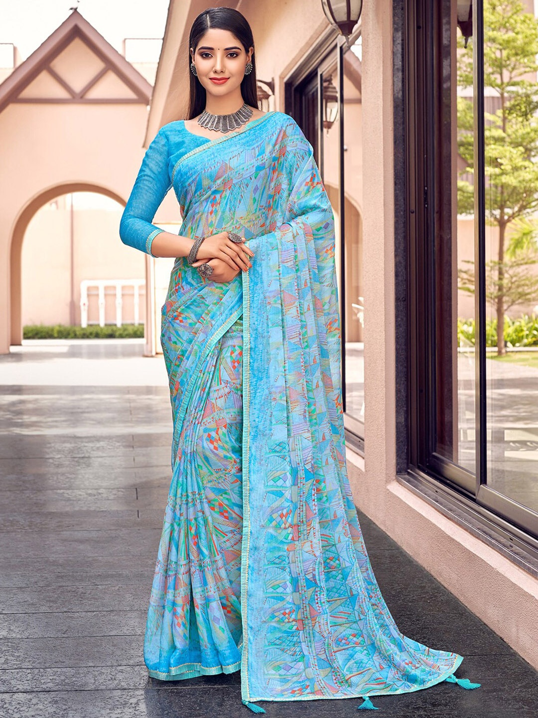 

Kasak Printed Pure Chiffon Saree, Blue