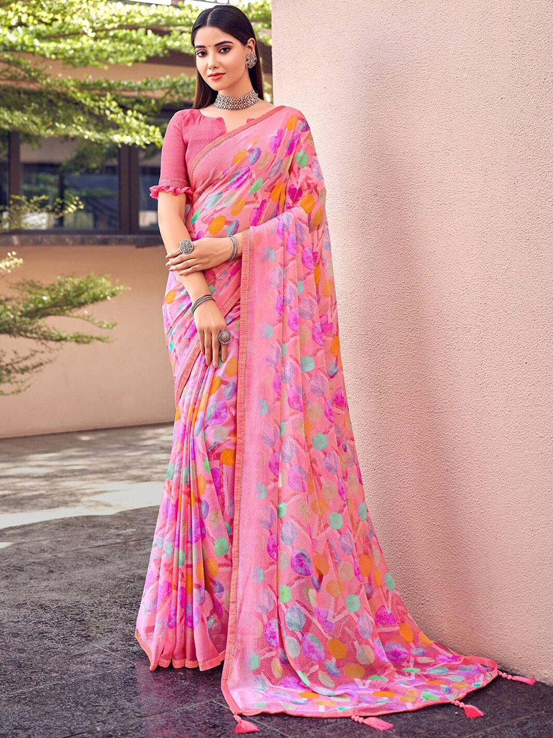 

Kasak Printed Pure Chiffon Saree, Pink