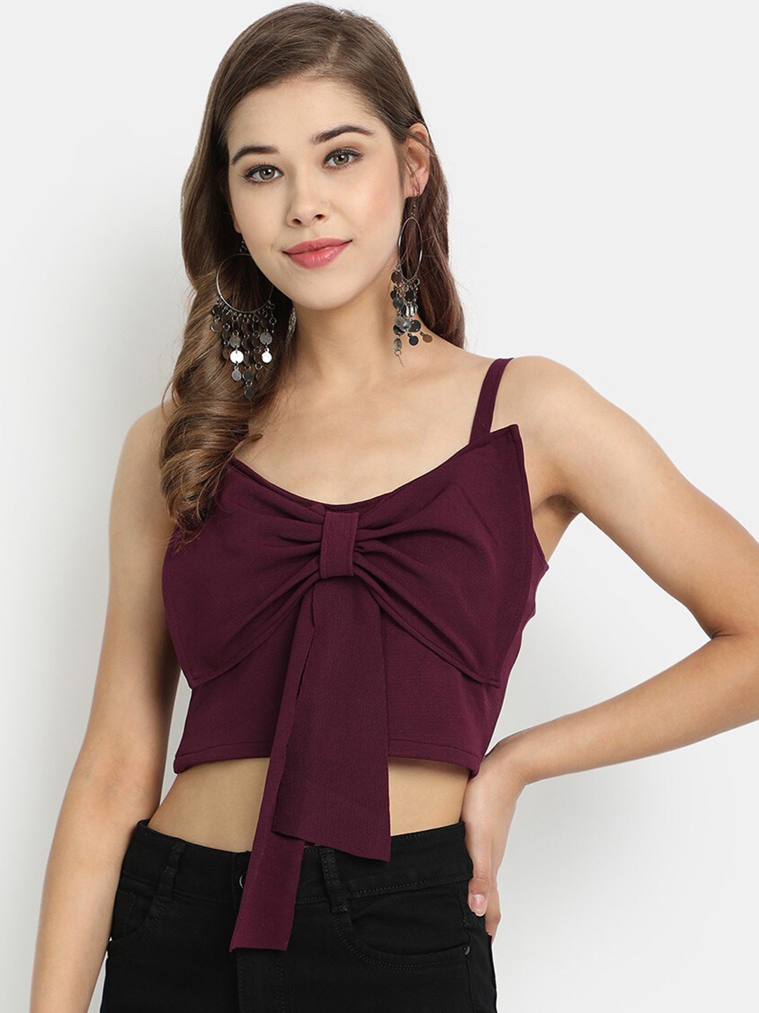 

Golden Kite Shoulder Straps Crop Top, Burgundy