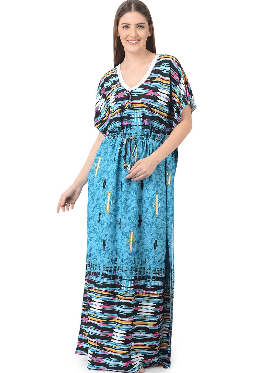 

Noty Abstract Printed Kaftan Maxi Nightdress, Blue