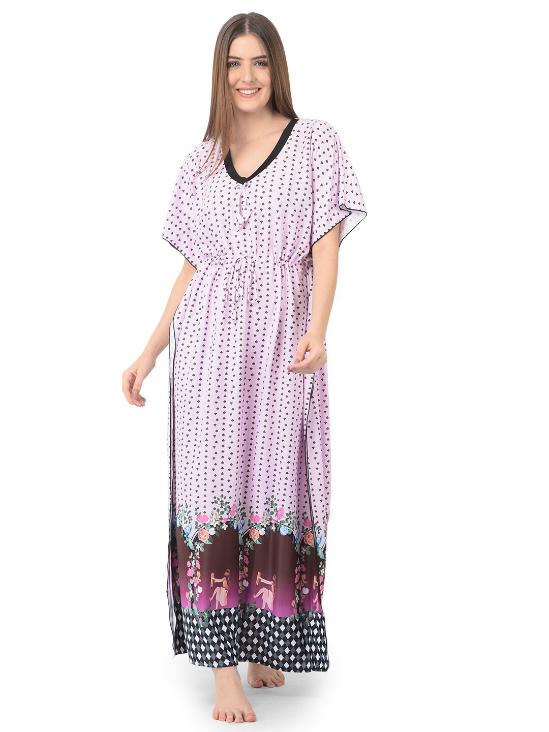 

Noty Geometric Printed Kaftan Maxi Nightdress, Pink
