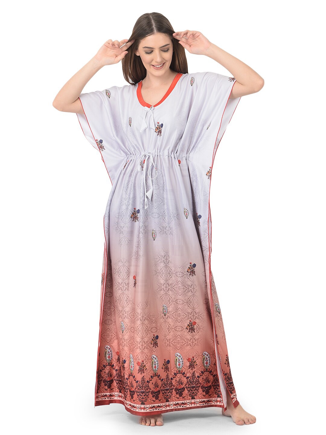 

Noty Floral Printed Kaftan Maxi Nightdress, Grey