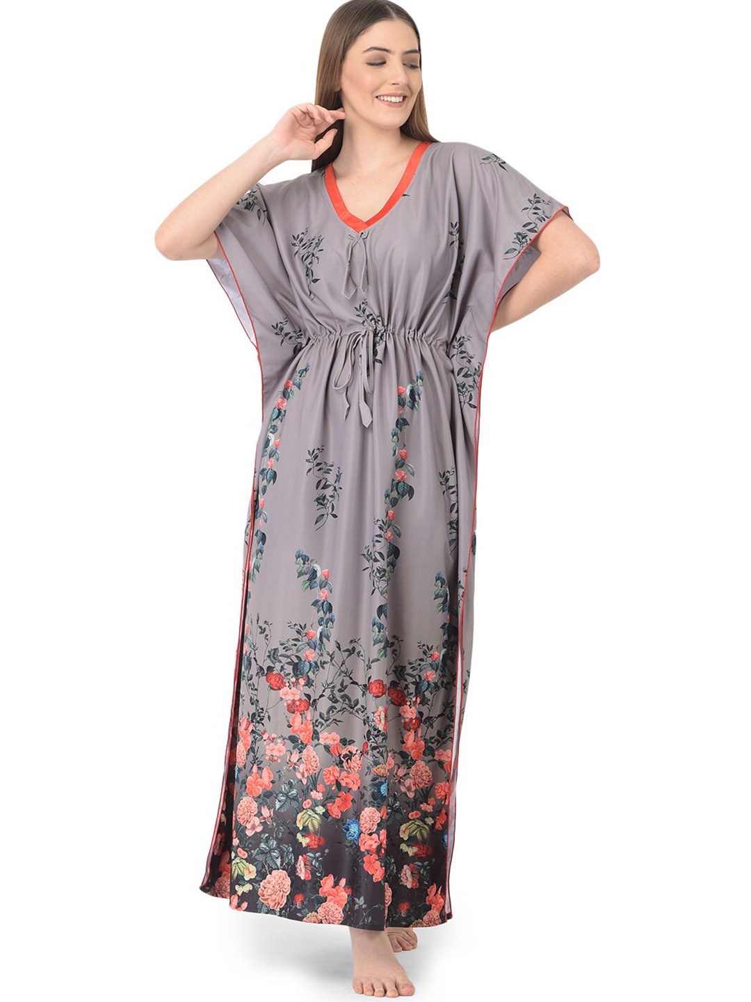 

Noty Floral Printed Kaftan Maxi Nightdress, Grey
