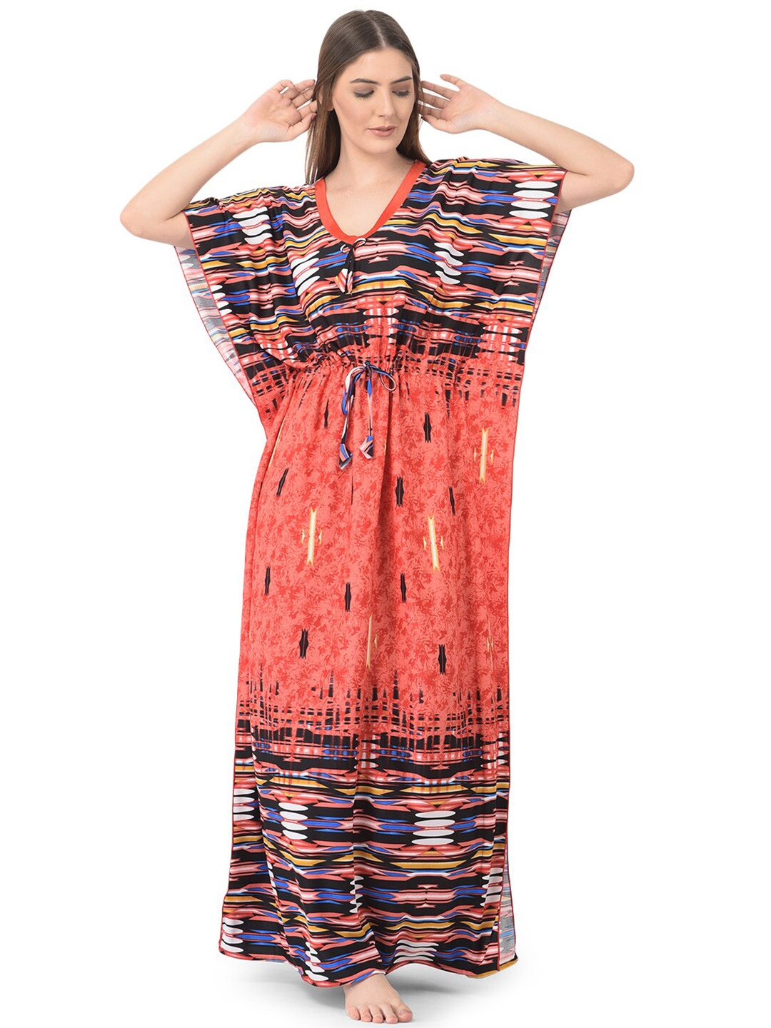 

Noty Abstract Printed Kaftan Maxi Nightdress, Red