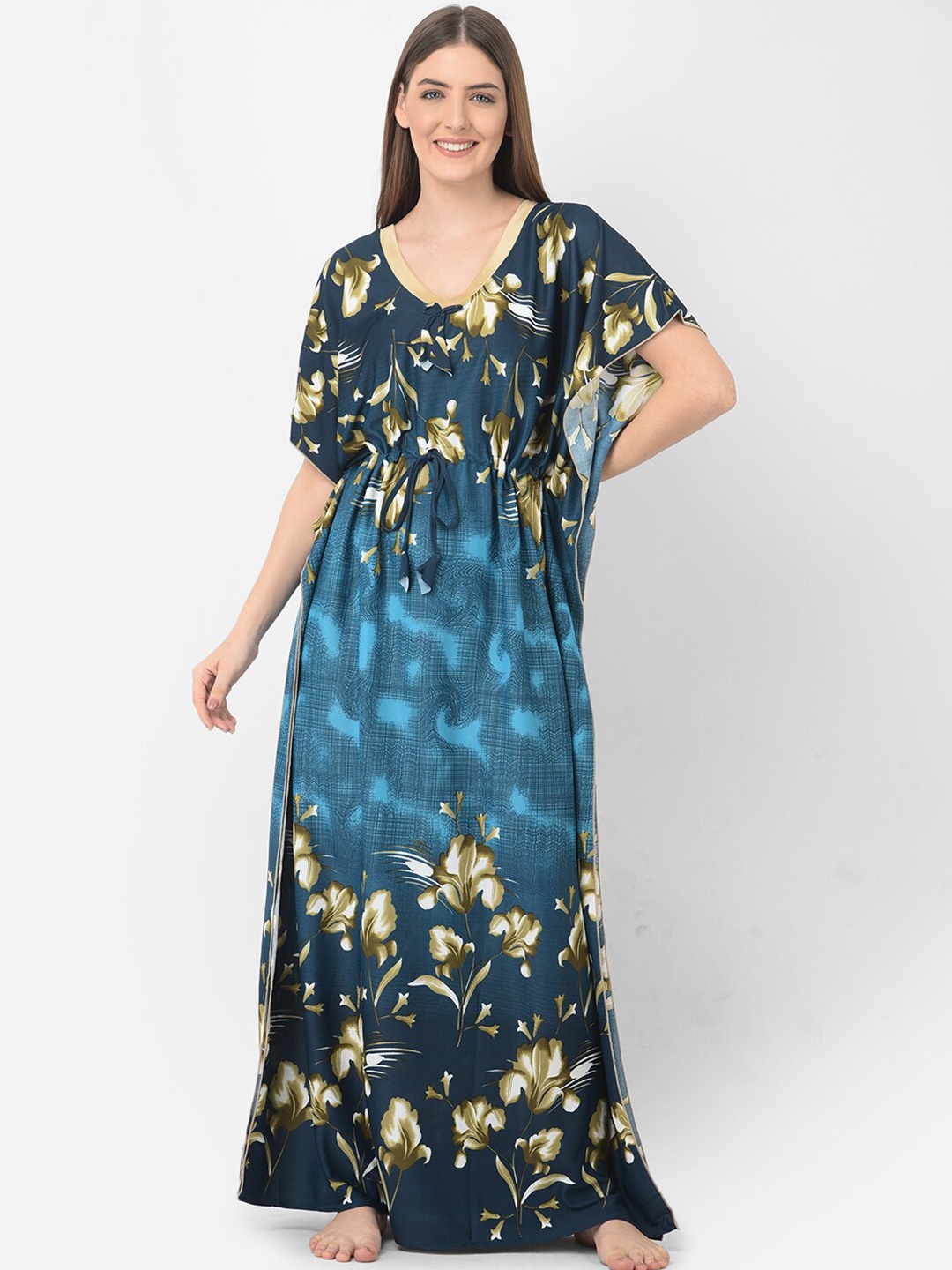 

Noty Floral Printed Kaftan Maxi Nightdress, Blue