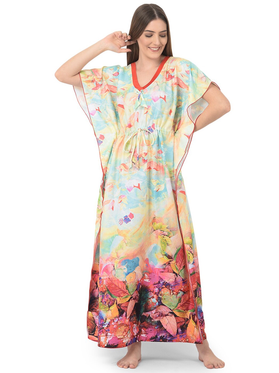 

Noty Floral Printed Kaftan Maxi Nightdress, Off white