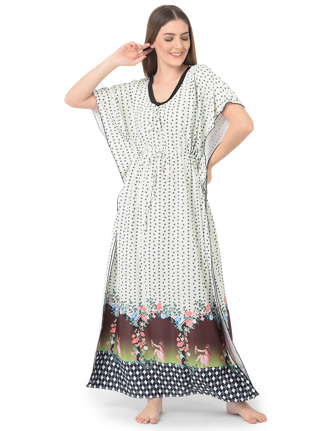 

Noty Geometric Printed Kaftan Maxi Nightdress, Lime green