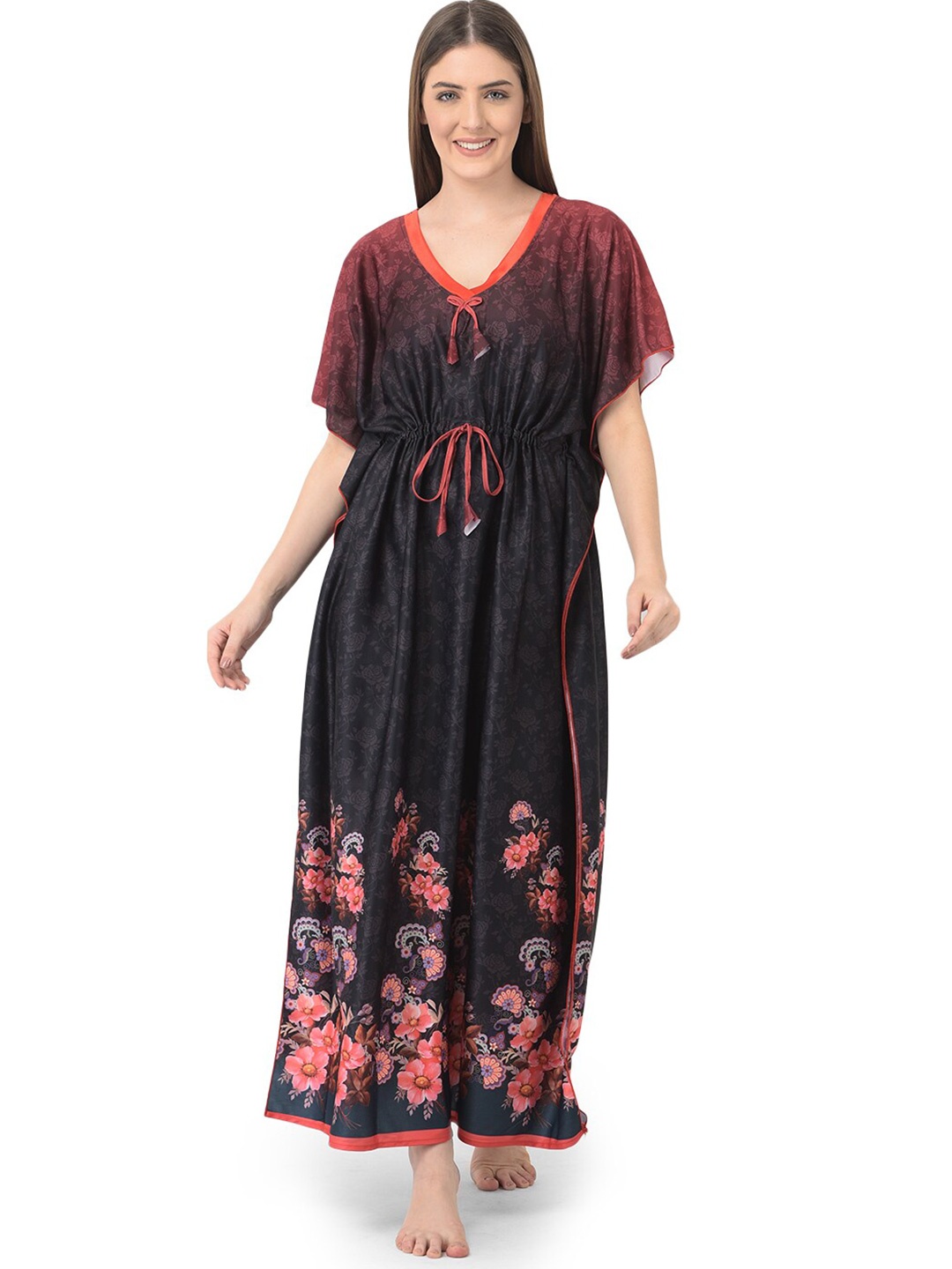 

Noty Floral Printed Kaftan Maxi Nightdress, Red