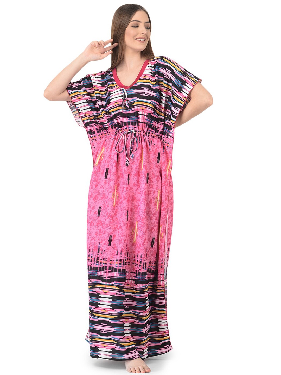 

Noty Abstract Printed Kaftan Maxi Nightdress, Pink