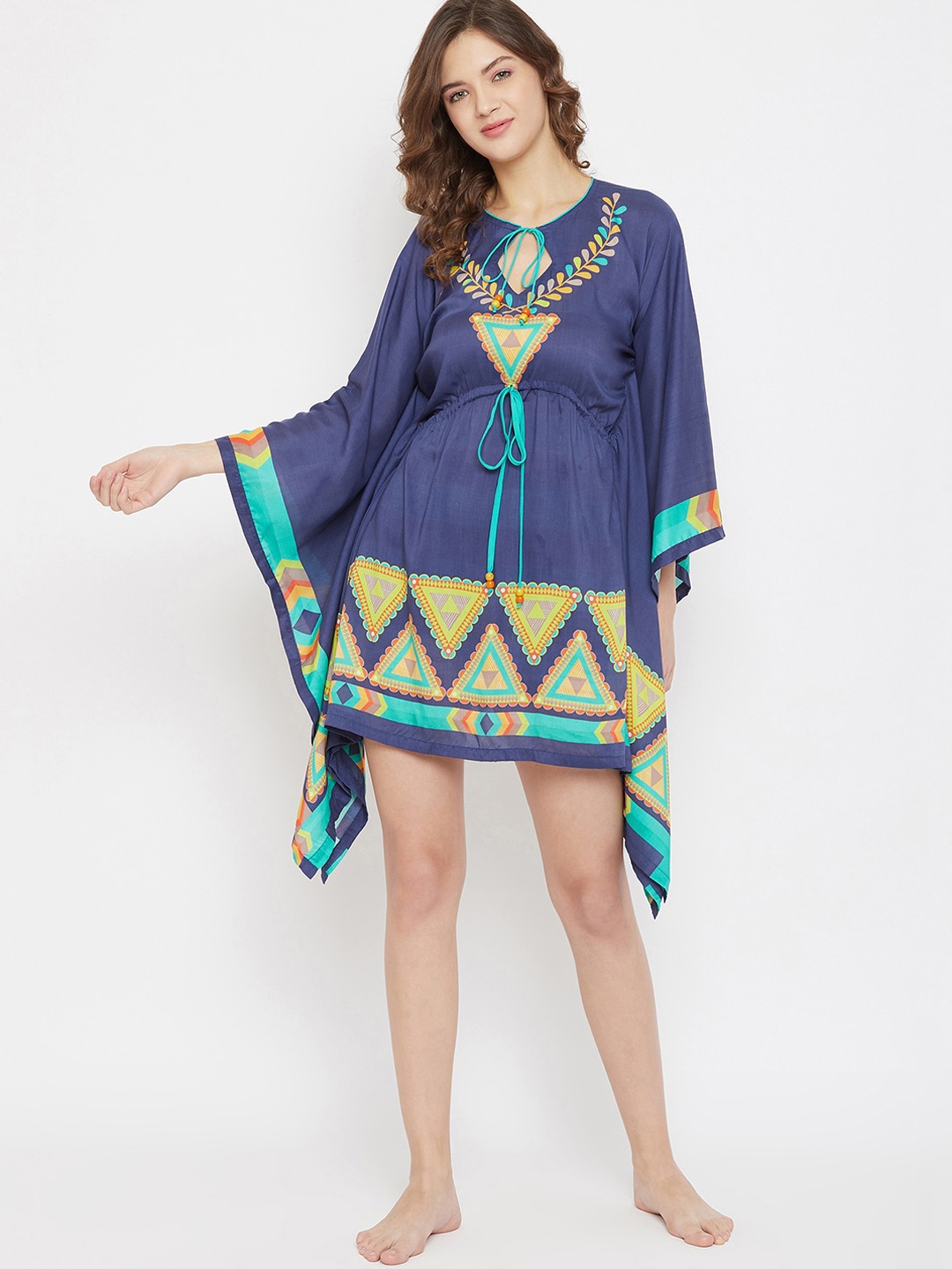 

The Kaftan Company Blue & Green Printed Swimwear Cover Up Top