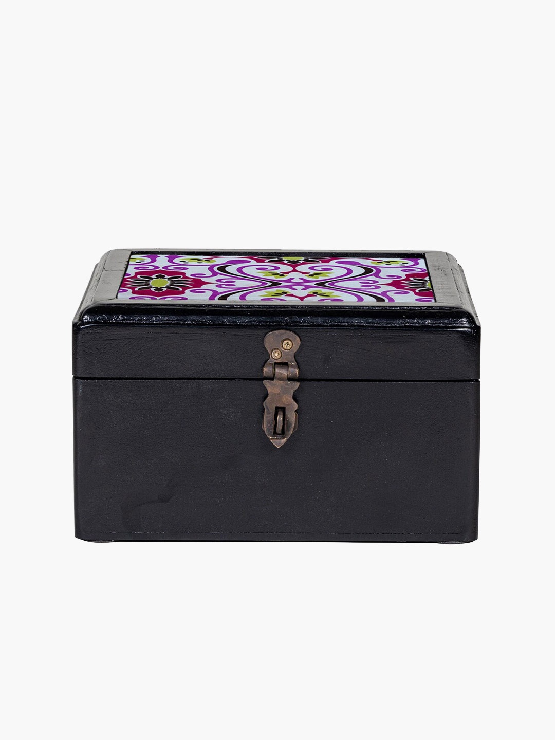 

Contrast Living Black Ethnic Motifs Printed Wooden Jewellery Box, Pink