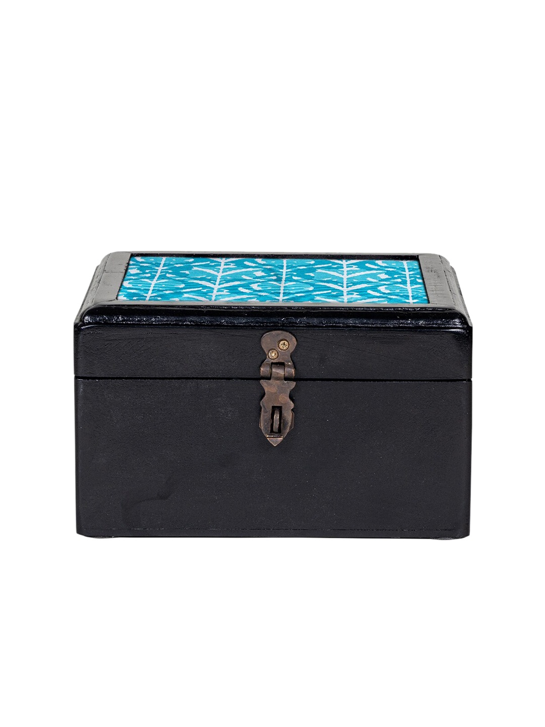 

Contrast Living Black Painted Wooden Decorative Jewellery Box, Turquoise blue