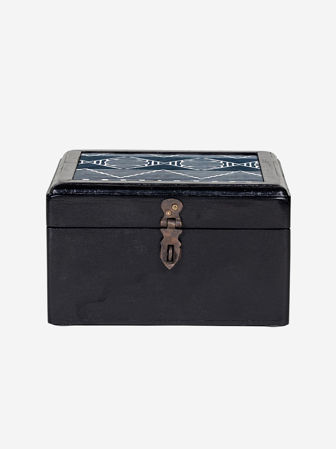 

Contrast Living Turquoise Blue Geometric Printed Wooden Jewellery Box