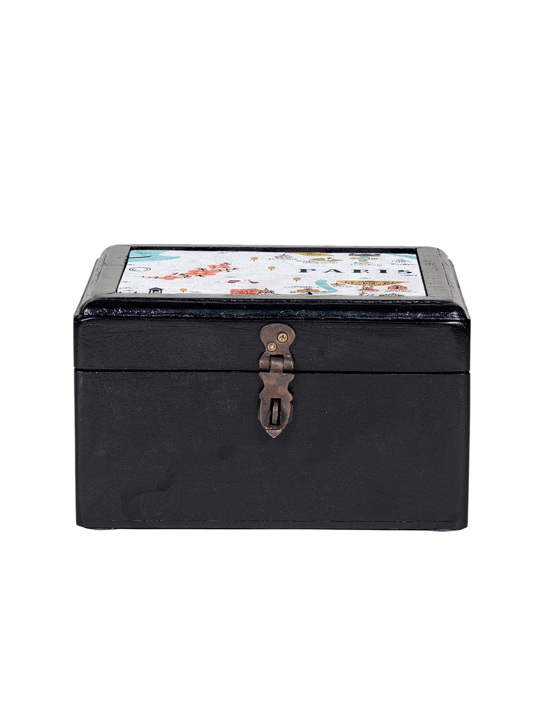 

Contrast Living Painted Wooden Decorative Jewellery Box, Black