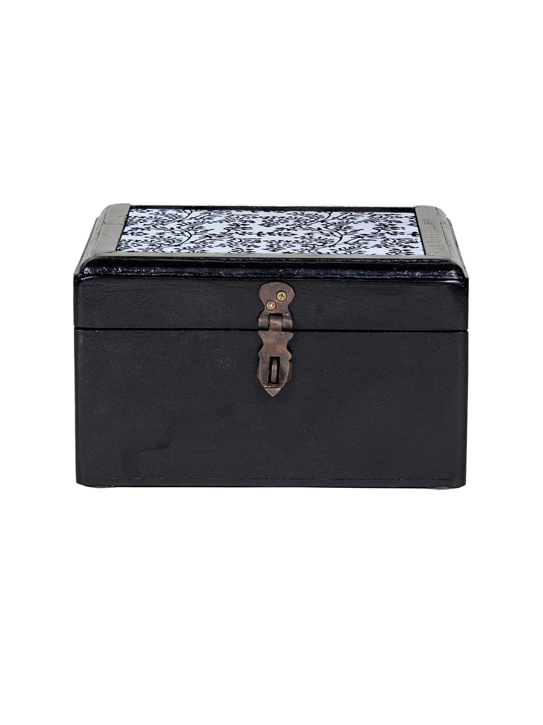 

Contrast Living Wooden Decorative Jewellery Painted Box with Cotton Fabric On Top Box, Black